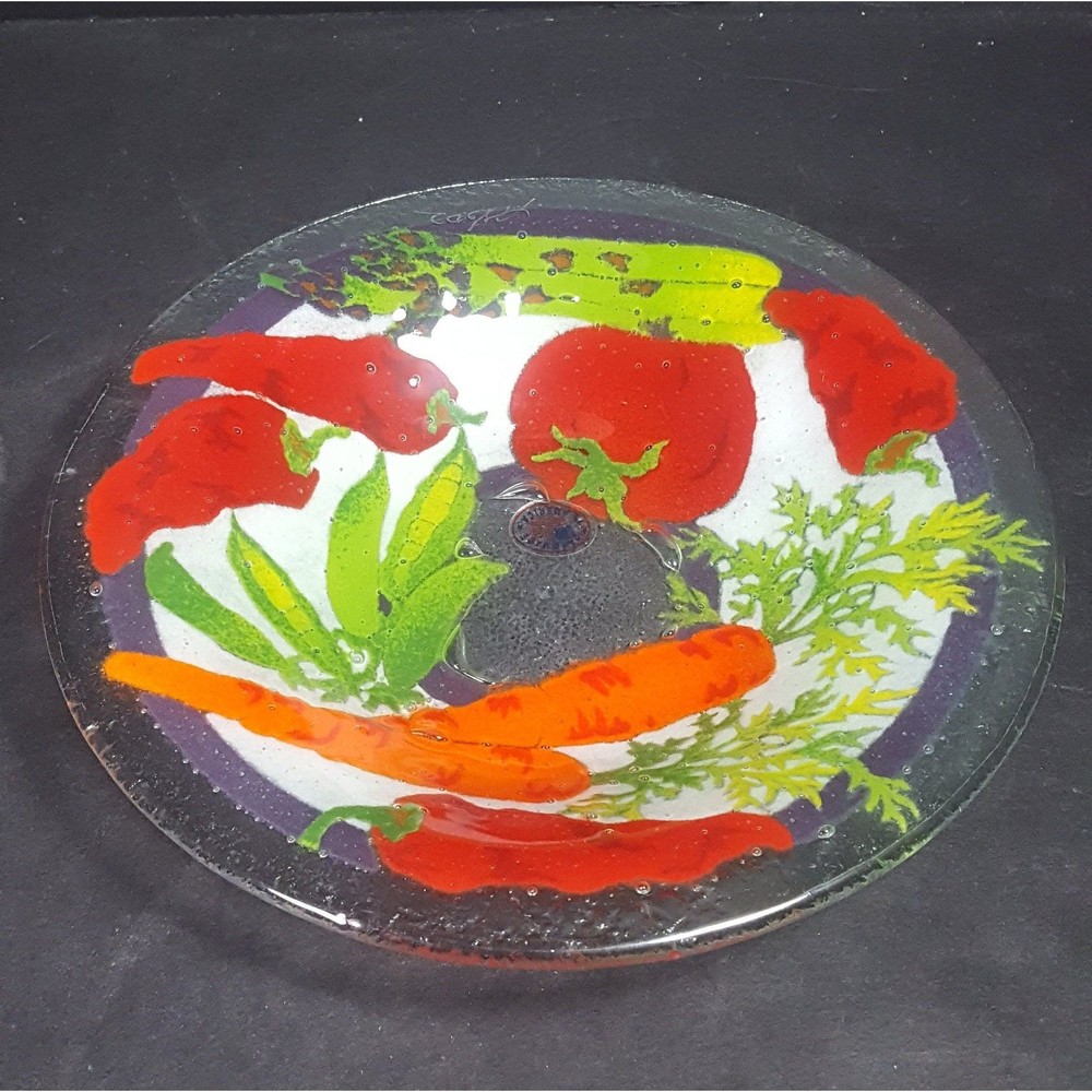 Fused Glass bowl vegetable theme vegetarian gift Peggy Karr fused glass bowl - Picture 8 of 10
